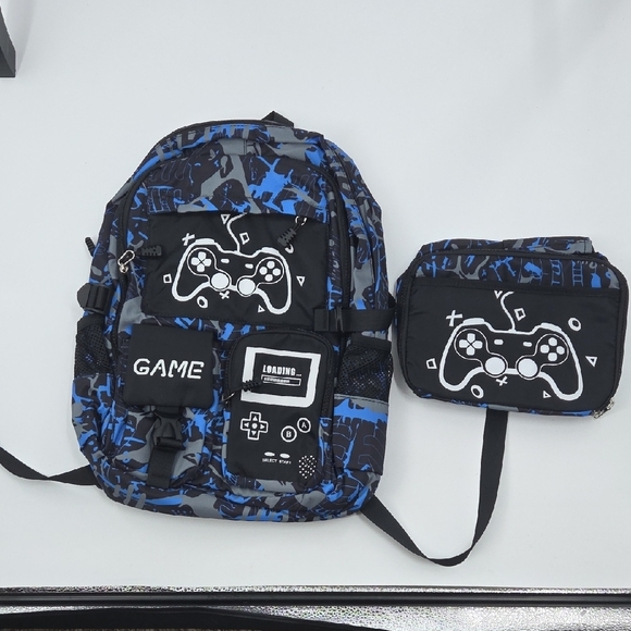 Blue and Black Gaming Backpack Set with Controller Design Glow In The Dark NWOT - Picture 8 of 16